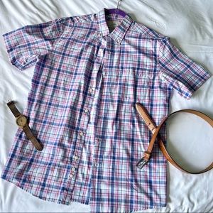 Short sleeved dress shirt, blue & pink, M